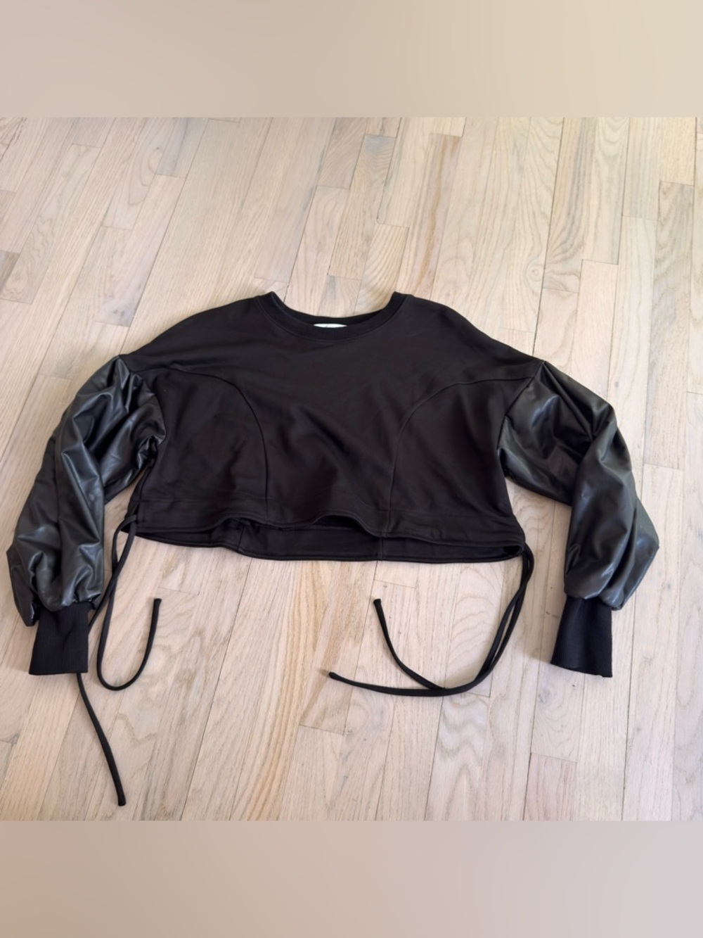 Byegreis Black Faux Leather Crop Top Crewneck Small NWOT